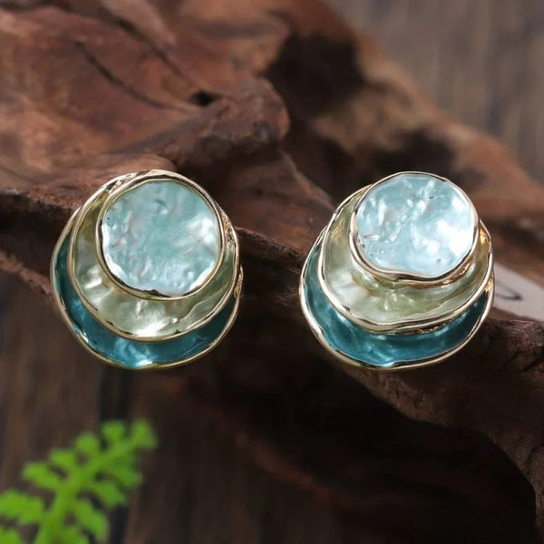 Orecchini rotondi multistrato dipinti a mano vintage