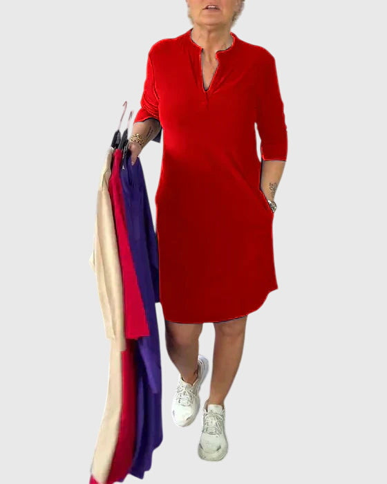 Katherine | Abito con scollo a V tinta unita