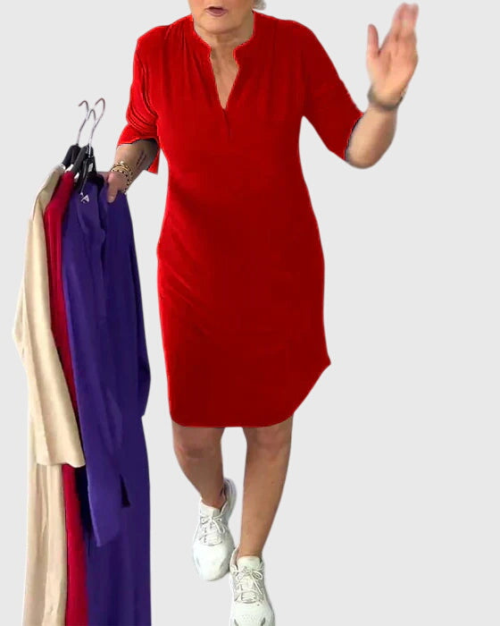 Katherine | Abito con scollo a V tinta unita