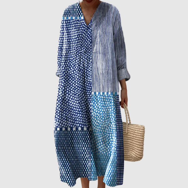 Edith | Abito lungo patchwork a pois e strisce