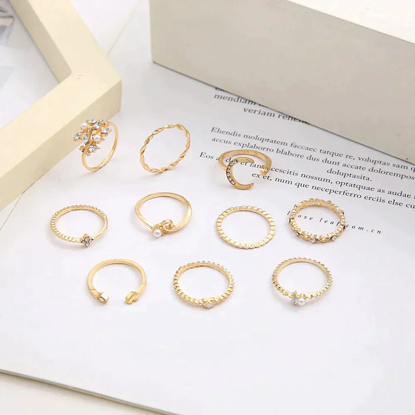 10 PACK BOHEMIAN SILVER & GOLD PLATED RINGS