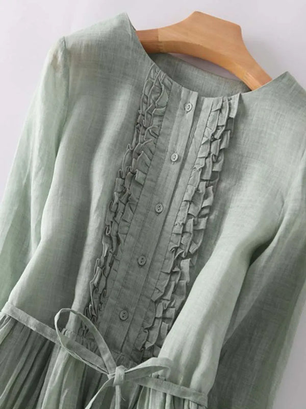 Arya - Abito da Donna in Stile Retro con Collo Rotondo e Lacci in Vita