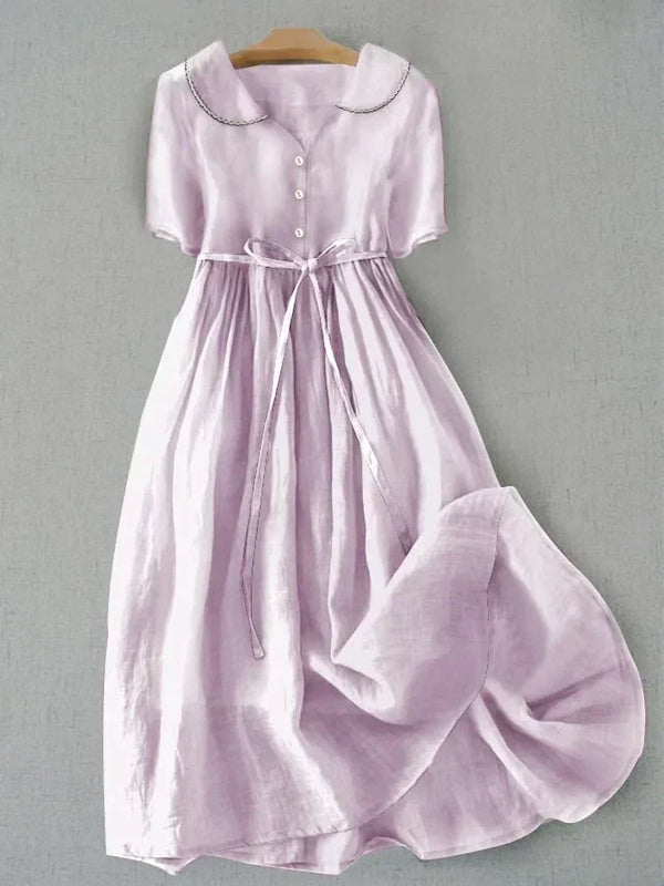 Isla - Elegante Vestito in Cotone e Lino a Manica Media