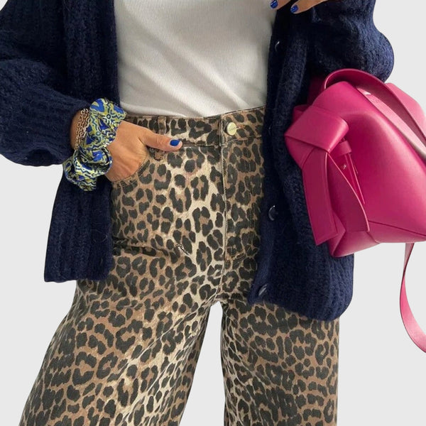 Chandra - Jeans vintage con stampa leopardata