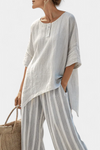 Talvora | Elegant Asymmetrical Blouse & Striped Pants