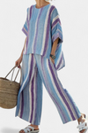 Faelith | Elegant Mauve Pastel Top & Striped Linen Pants