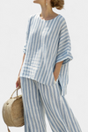Rensleigh | Sophisticated Blue Striped Linen Top & Relaxed Pants