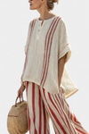 Mirella | Sophisticated Textured Red-Stripe Top & Linen Pants